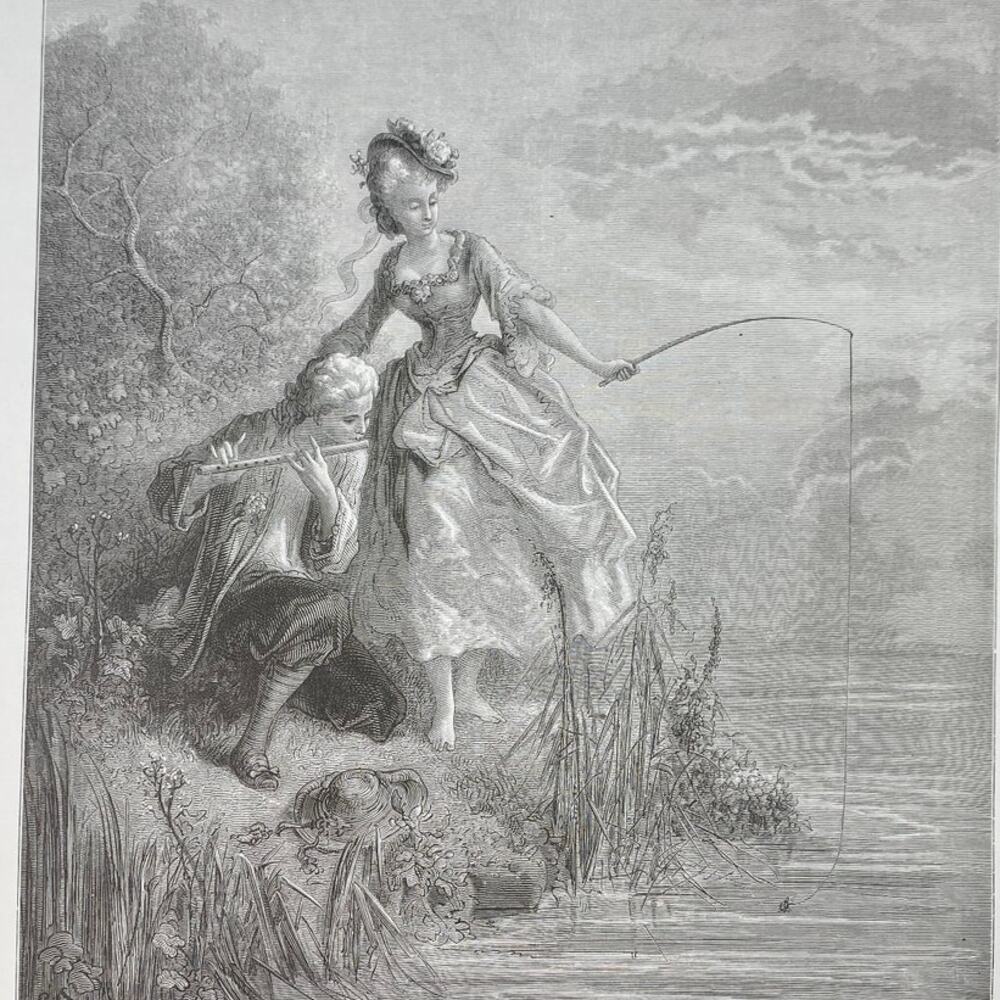 Dore, Fables, Shepherd Flute King, Illustration, Bookplate, Art, ~ 240706-WH 290